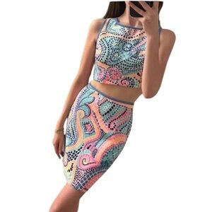 Lilly Pulitzer Kennedy skirt in tile wave print in pink, blue, orange